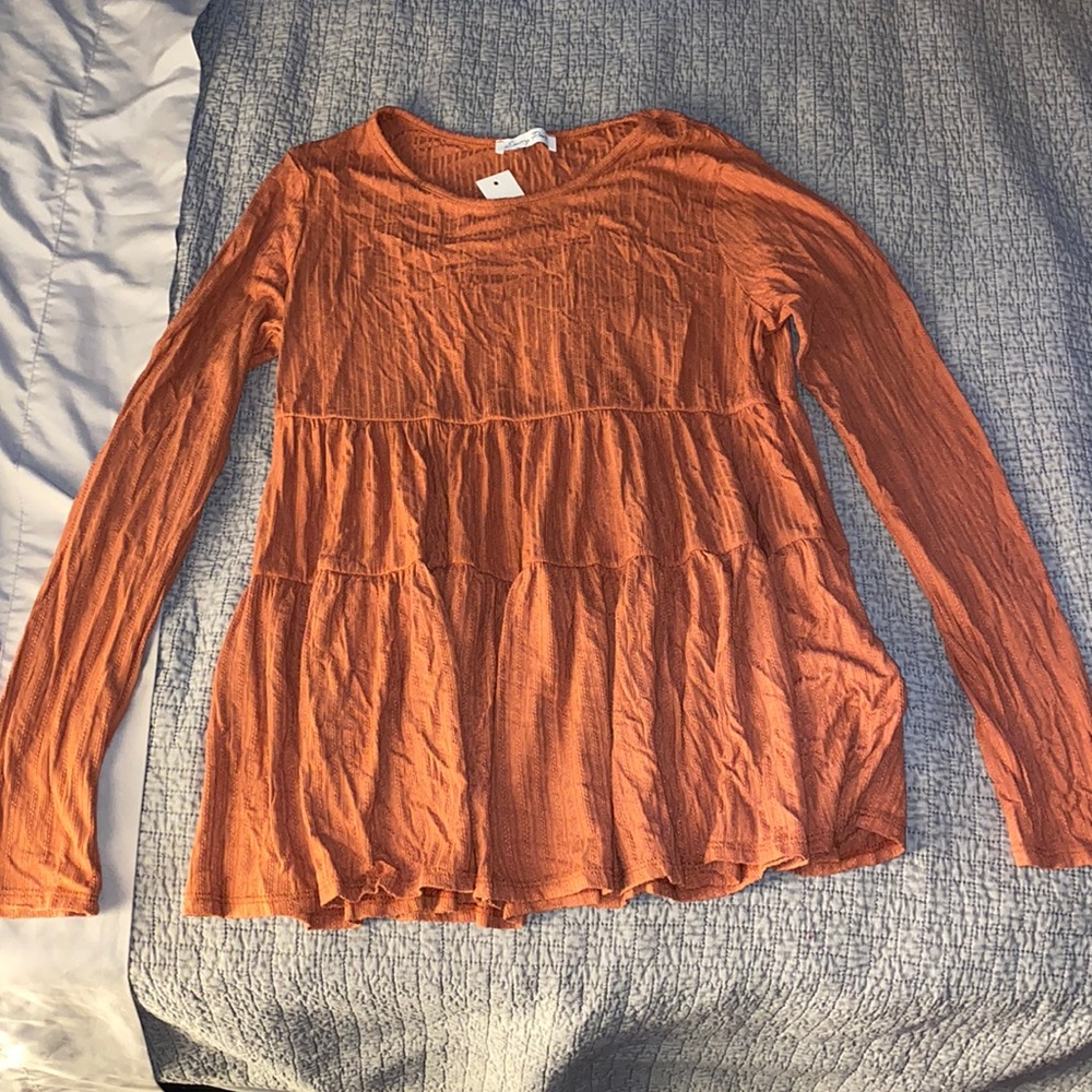 Francesca’s Tiered Harvest Orange Long Sleeve Blouse- NWT